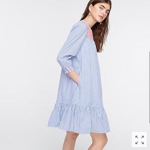 J Crew Embroidered Popover Stripes Dress